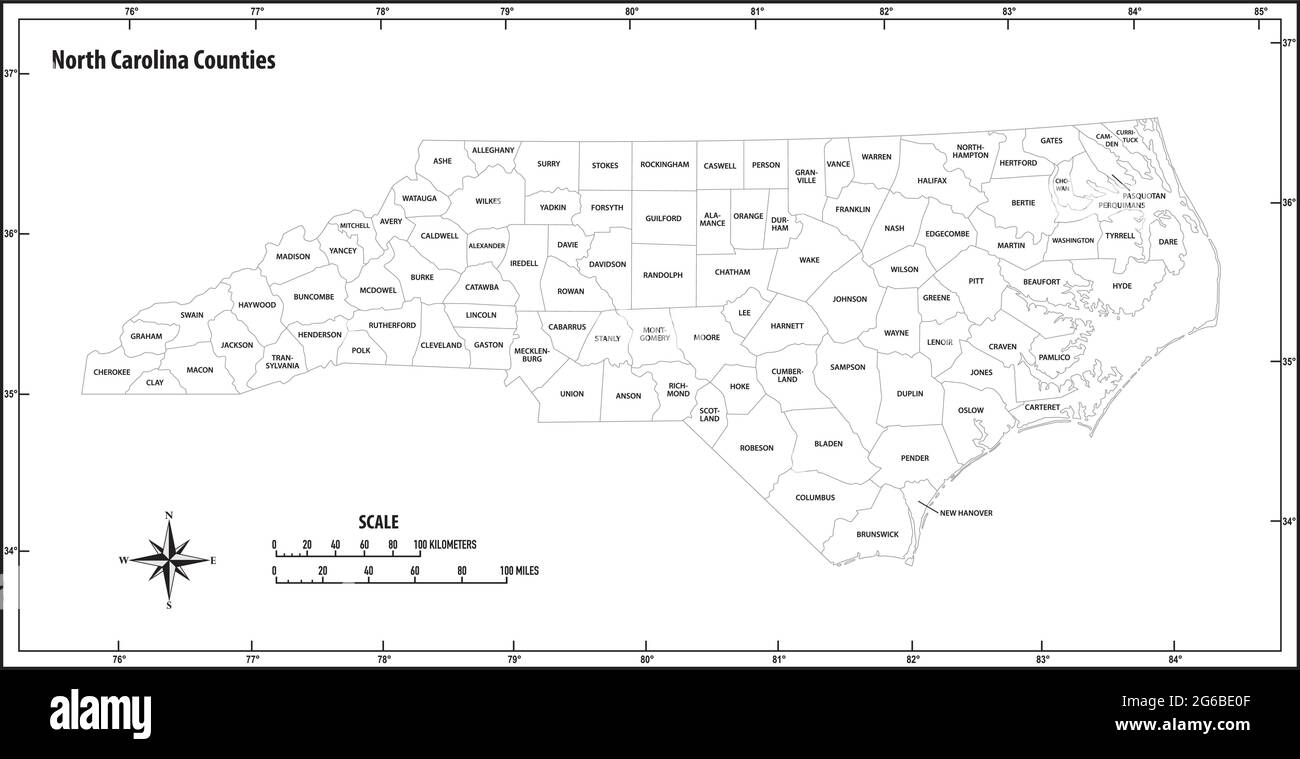 North Carolina Map Black And White Stock Vector Images Alamy