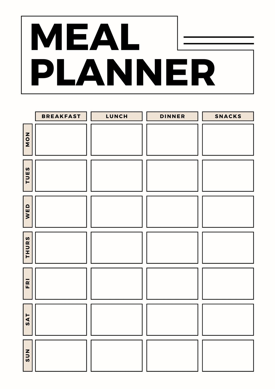 Weekly Meal Planner Template Printable