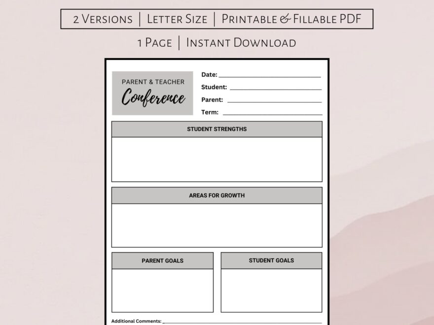 Parent Teacher Conference Notes Form School Conference Notes Teacher Paper Worksheet Meeting Planner Etsy