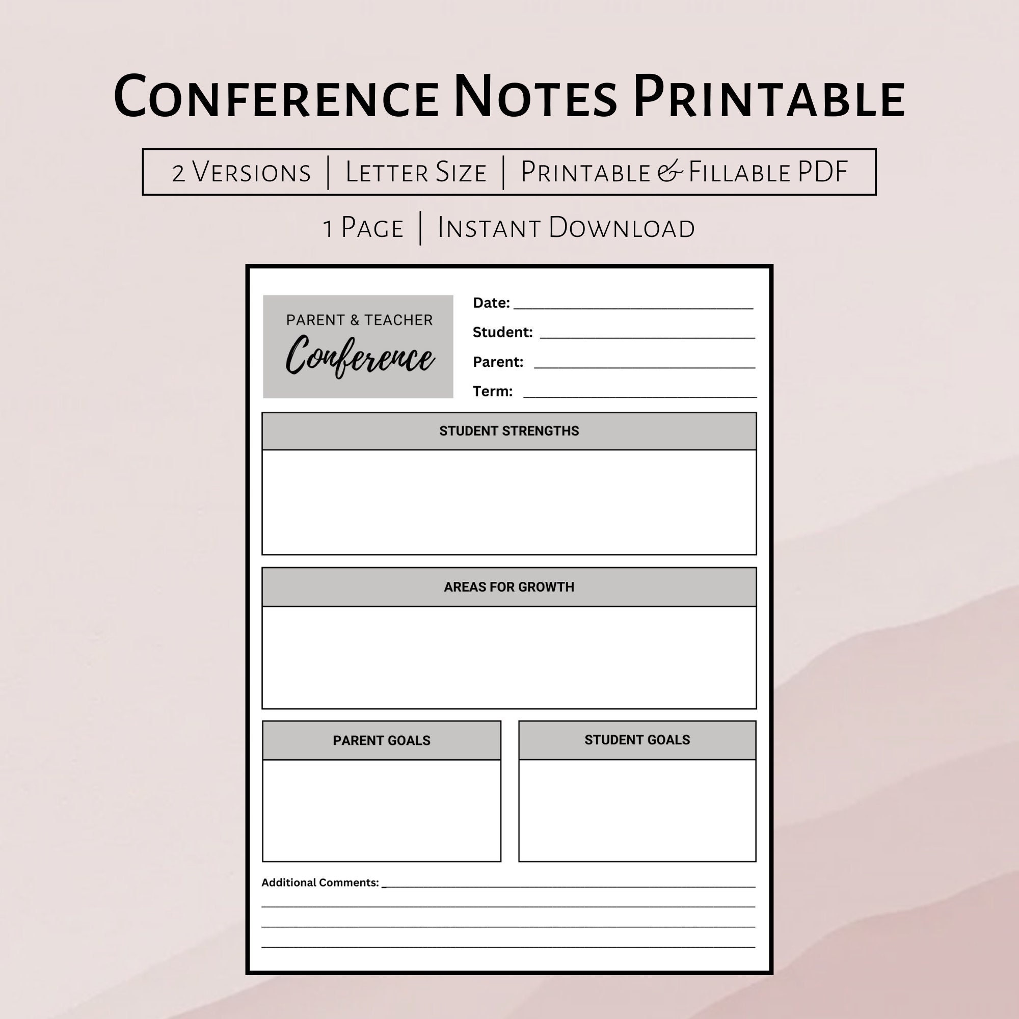 Parent Teacher Conference Notes Form School Conference Notes Teacher Paper Worksheet Meeting Planner Etsy