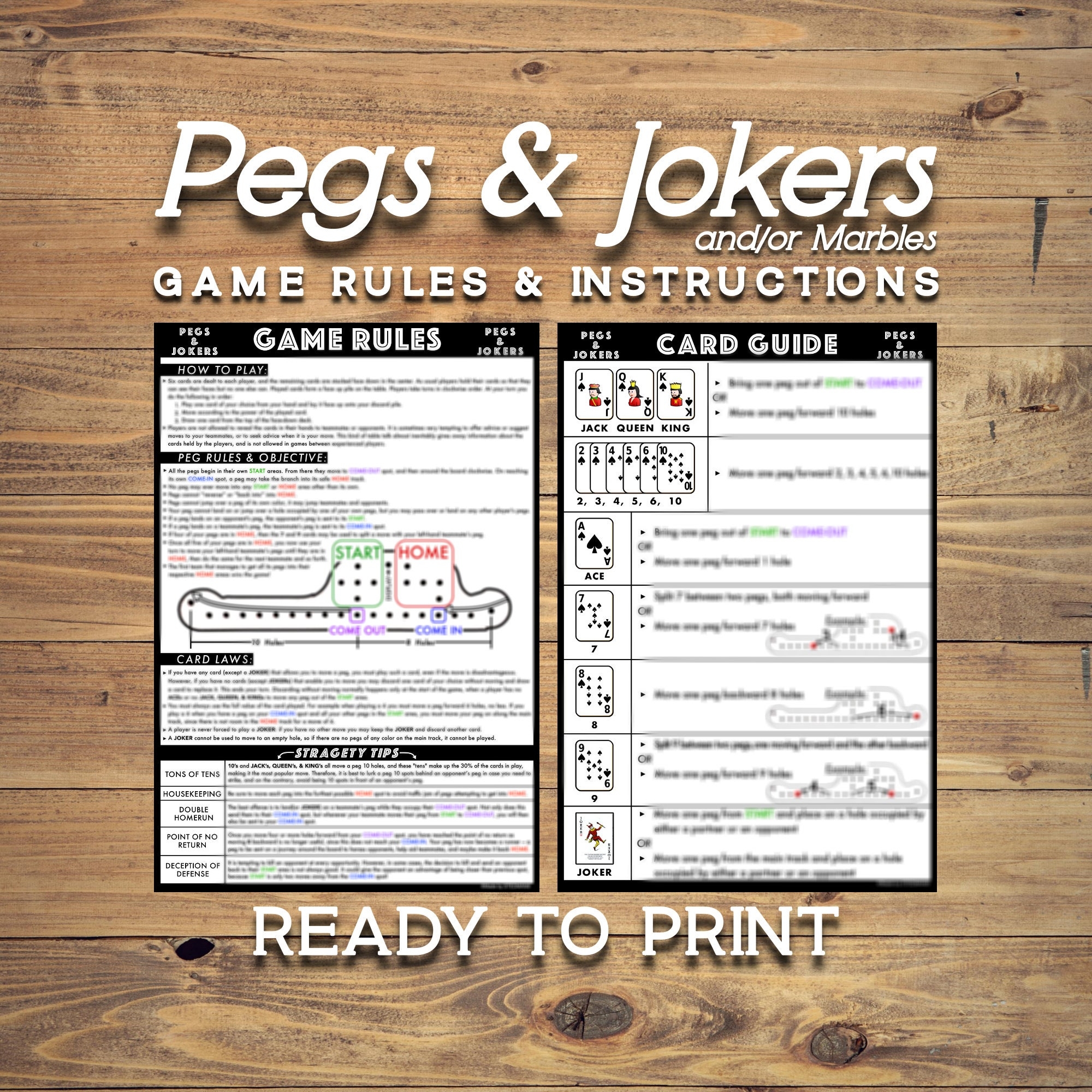 Pegs And Jokers Instructions Manual Easy To Understand Custom Graphics Printable Double Sided Etsy Canada