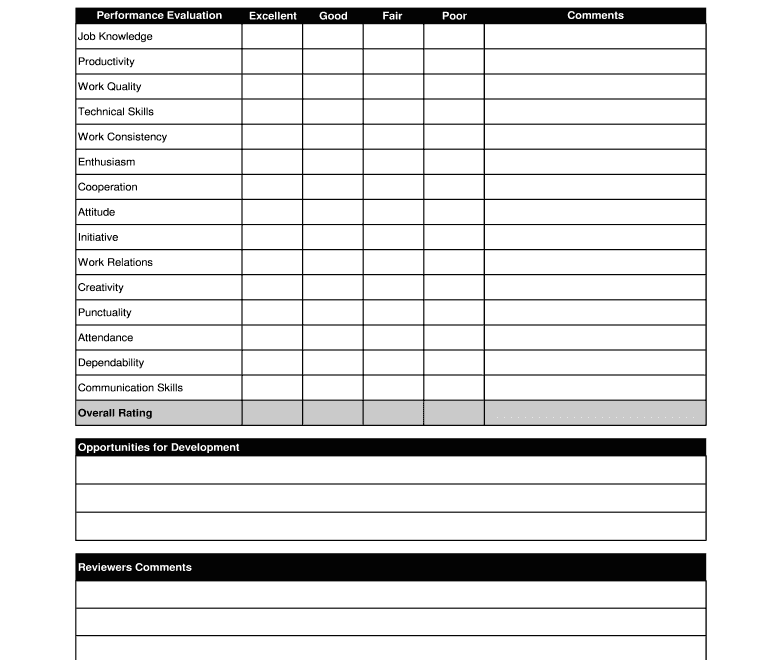 Performance Evaluation Form Fill Online Printable Fillable Blank PdfFiller