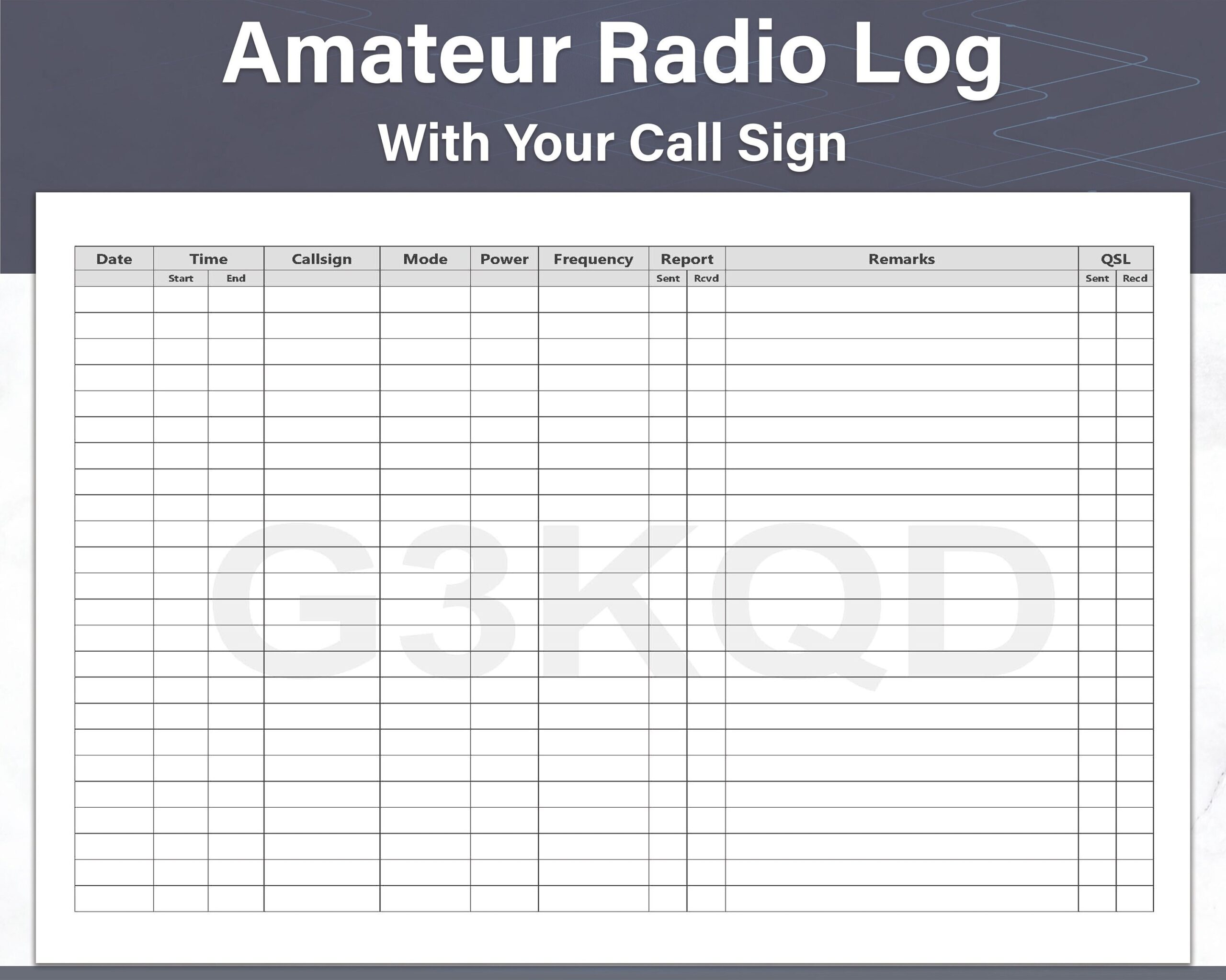 Personalized Ham Radio Log Sheet With Your Amateur Radio Call Sign Across The Page Printable Radio Log Ideal For Binders Ham Radio Gift Etsy Israel