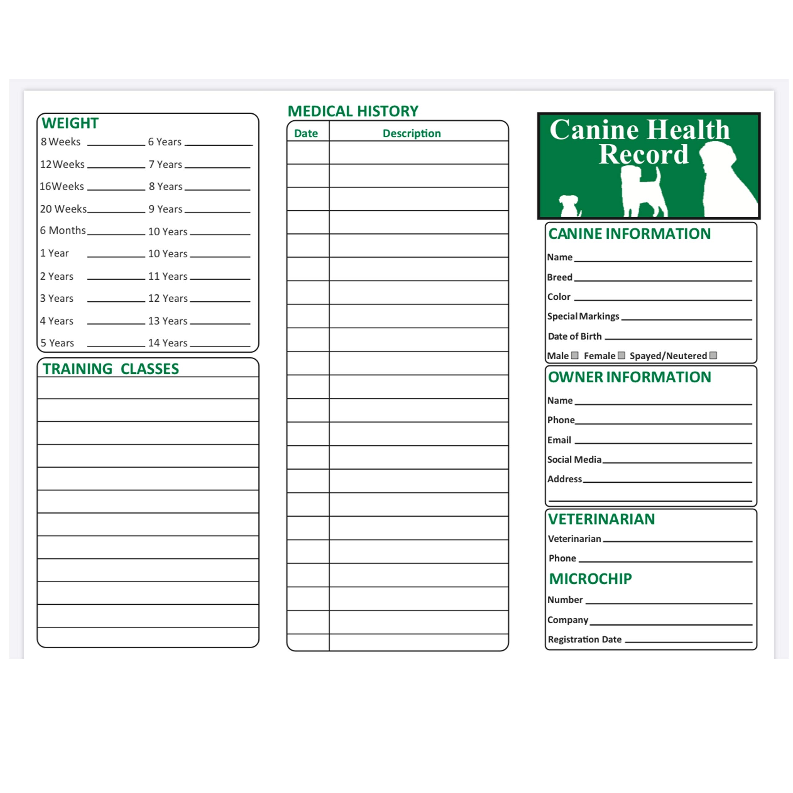 Pet Supplies Dog Vaccination Record Card 25 Pack Large 8 5 X 11 Dog Vaccines Puppy Shot Record Pet Health Records For Canine Amazon