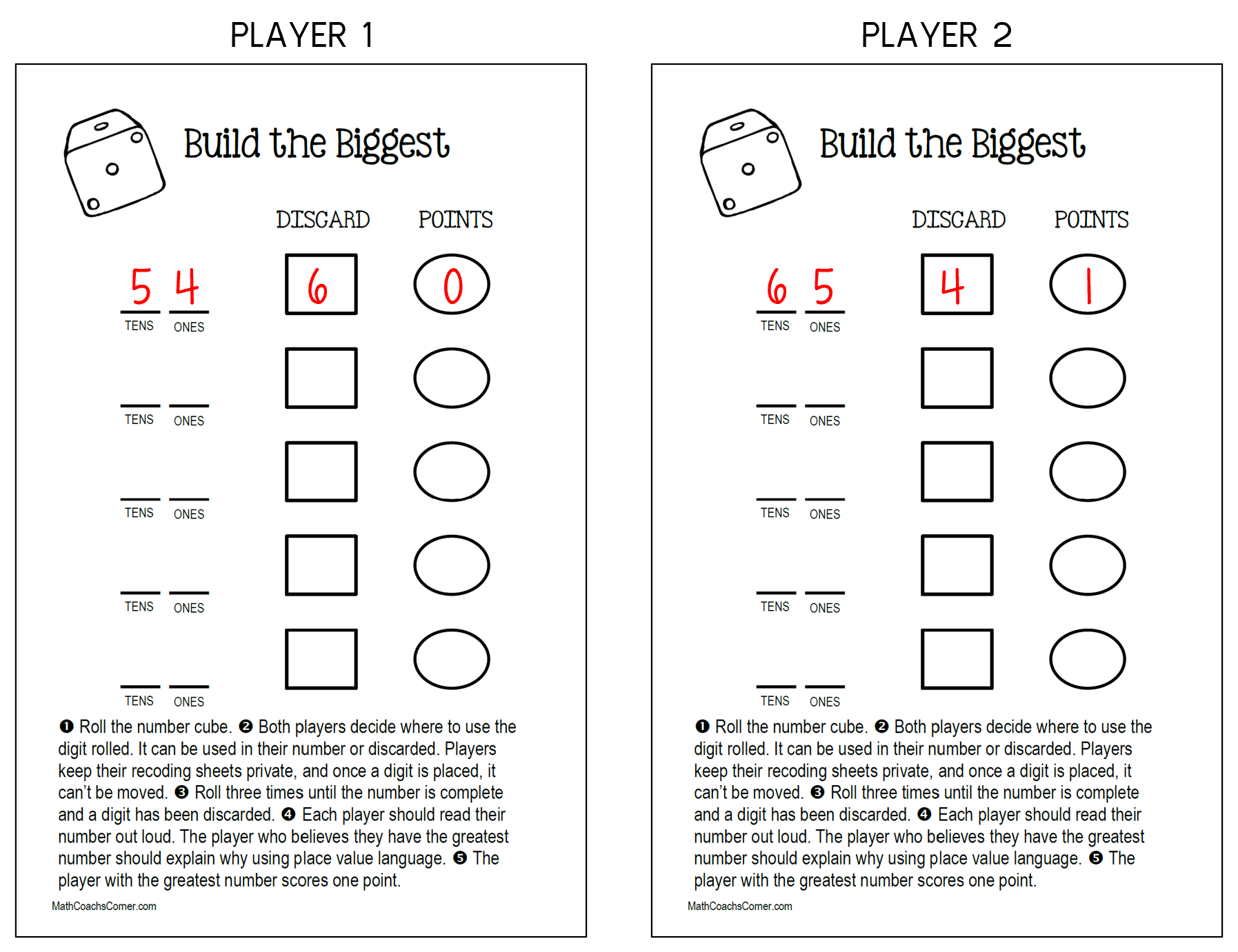 Place Value Games Math Coach s Corner