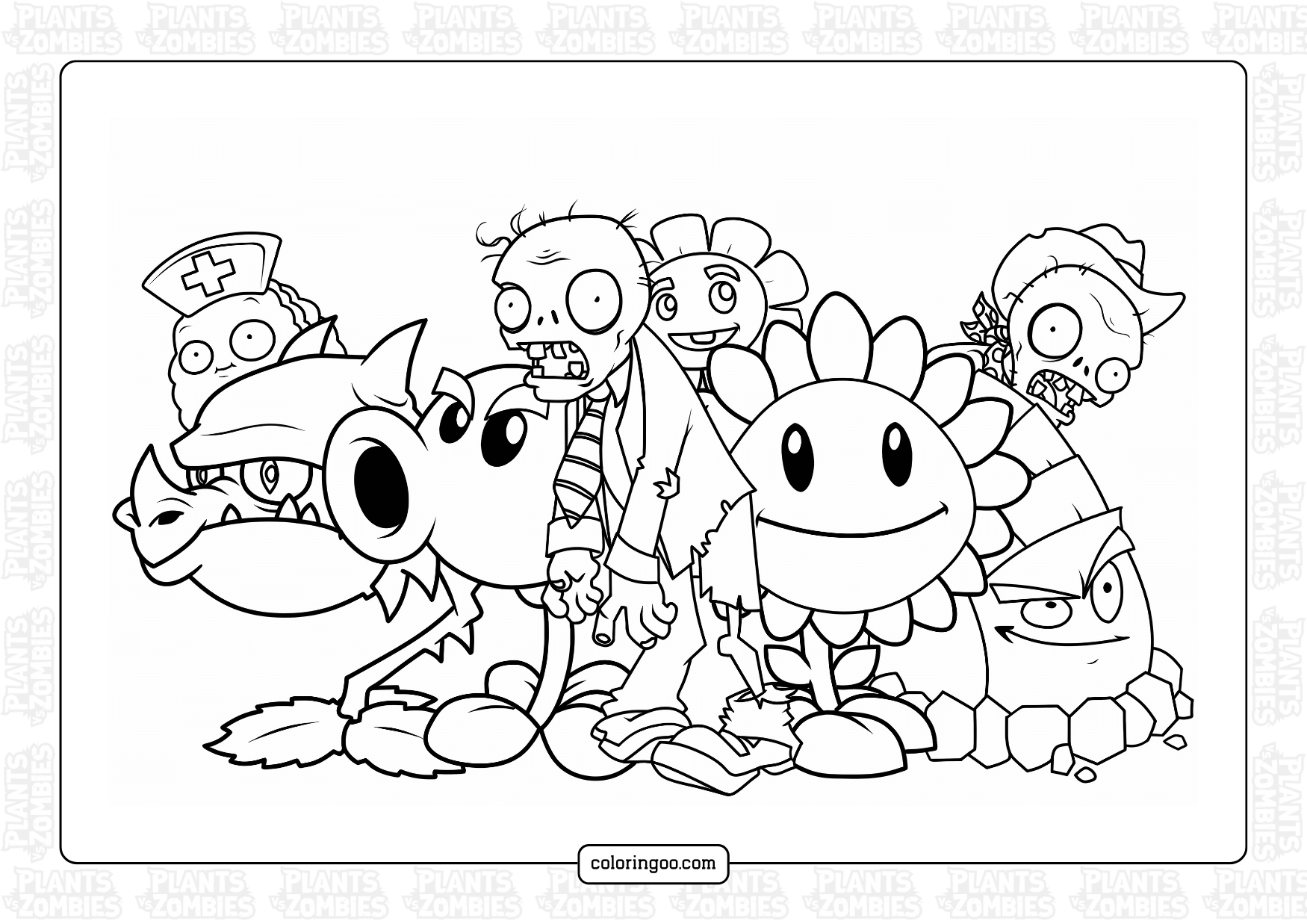 Plants Vs Zombies Characters Coloring Page