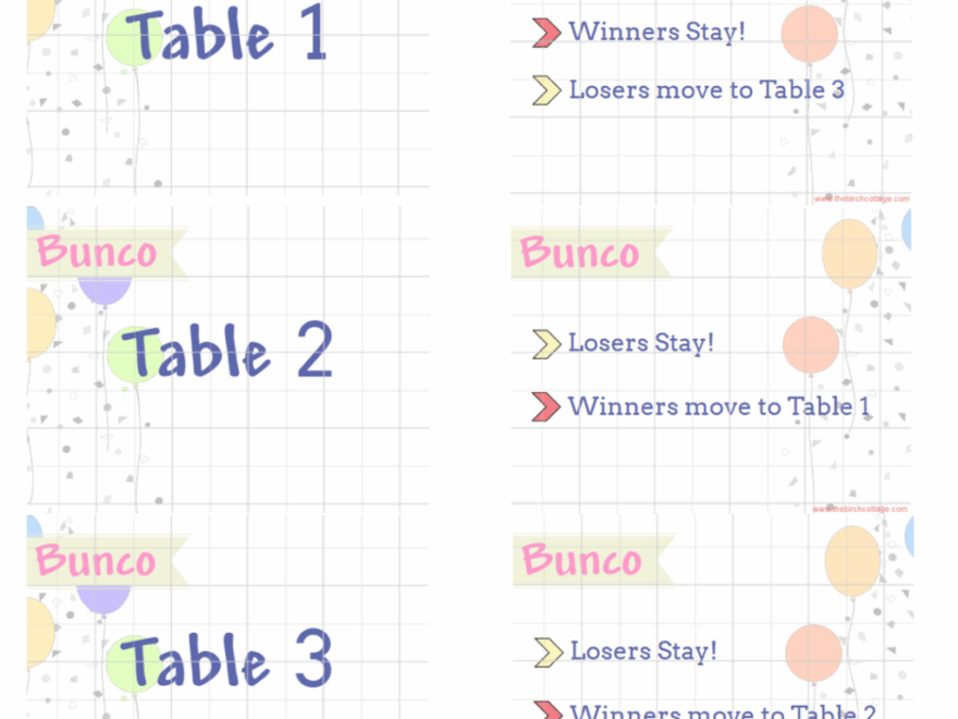 Play Bunco With Printable Bunco Score Tally Tent Cards The Birch Cottage