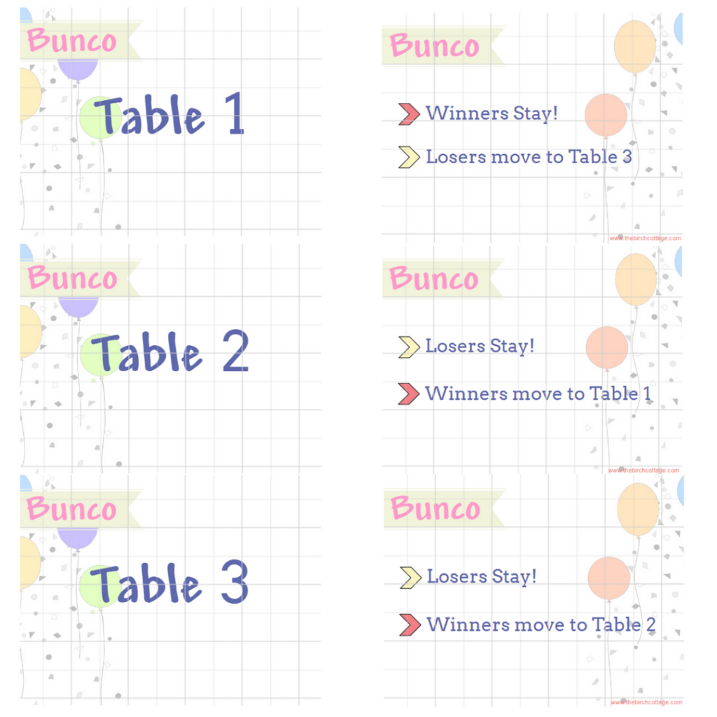 Play Bunco With Printable Bunco Score Tally Tent Cards The Birch Cottage