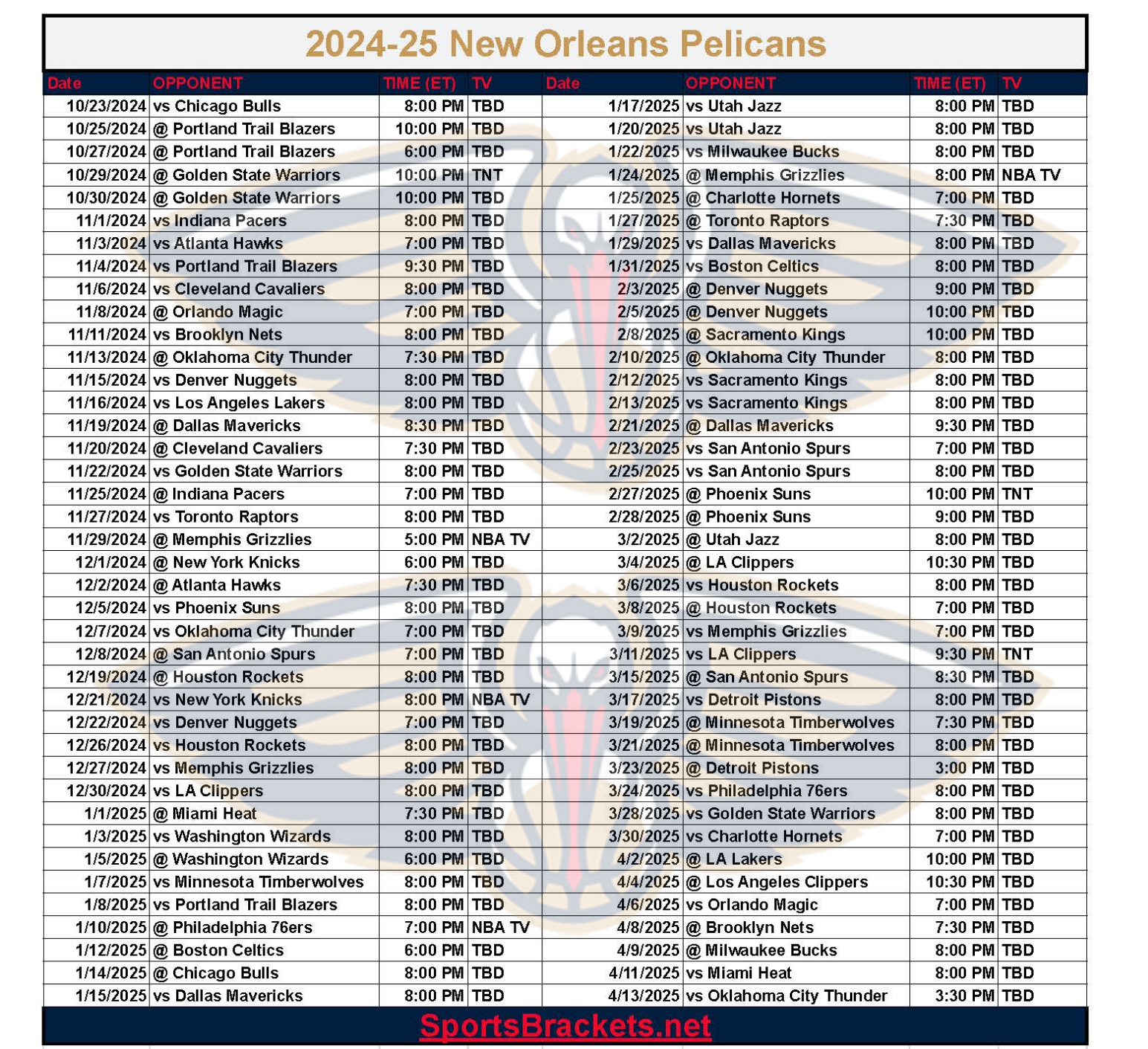 Printable 2024 25 Portland Trail Blazers Schedule TV Broadcasts And Matchups Sports Brackets