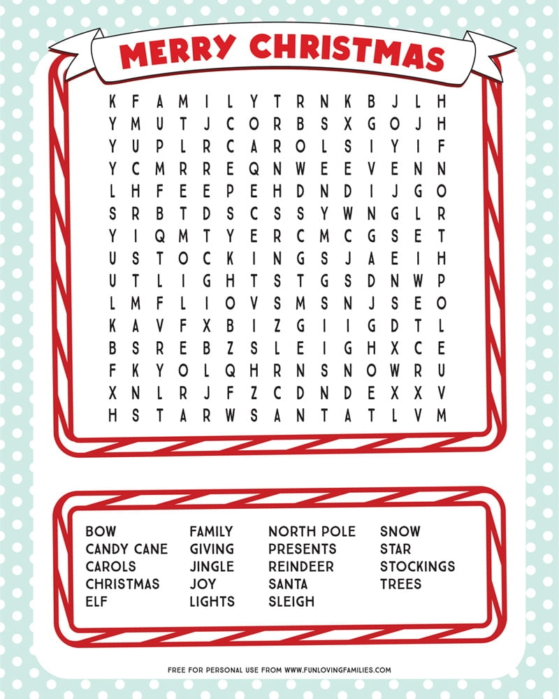 Free Printable Christmas Word Search Puzzles