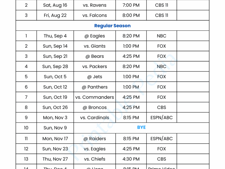 Printable Dallas Cowboys Schedule 2025 Printable Pedia