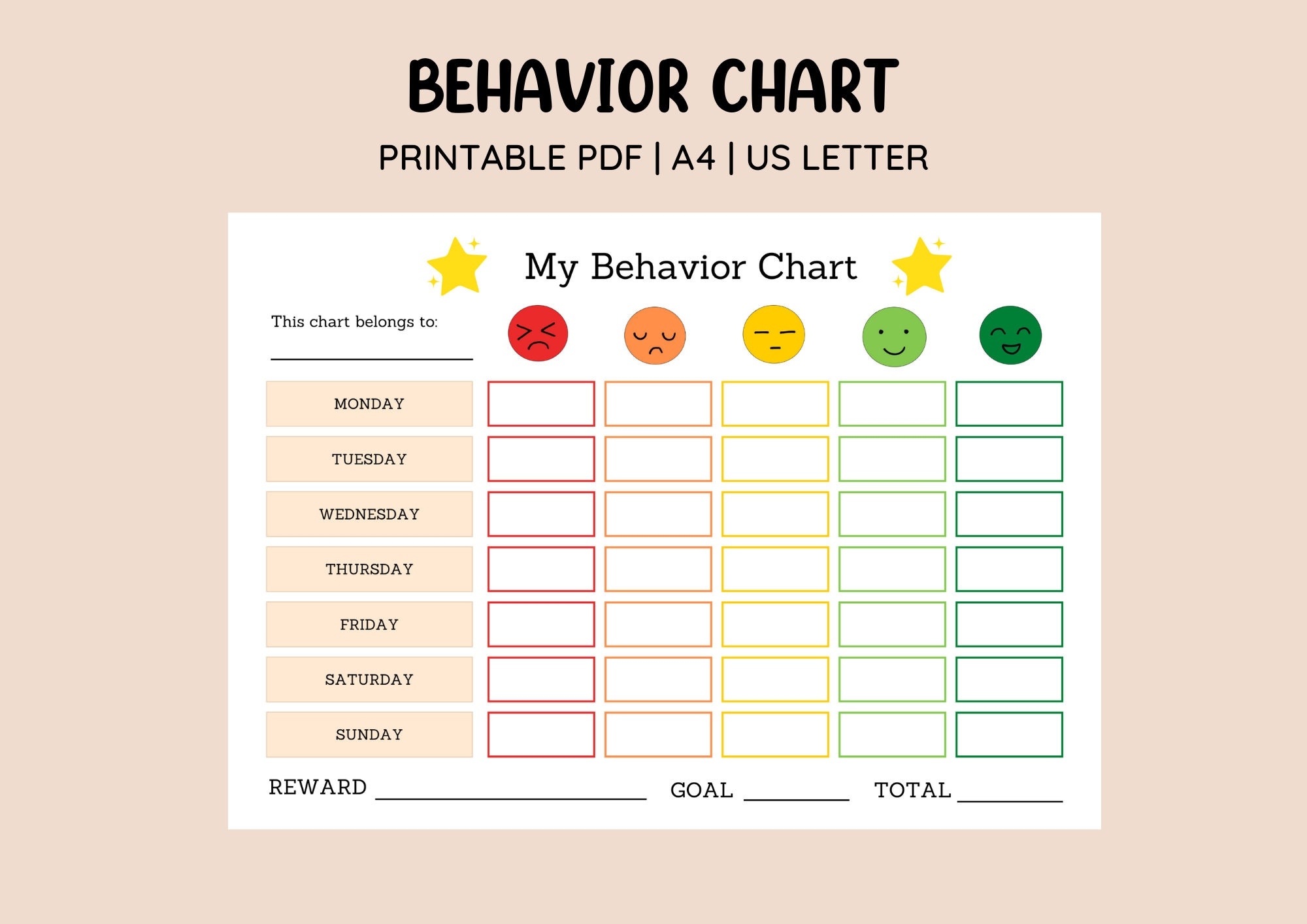 Printable Emotion Scale Behavior Chart Points Reward Chart Colourful Kids Behavior Chart Sticker Chart Behavior Management Etsy Hong Kong