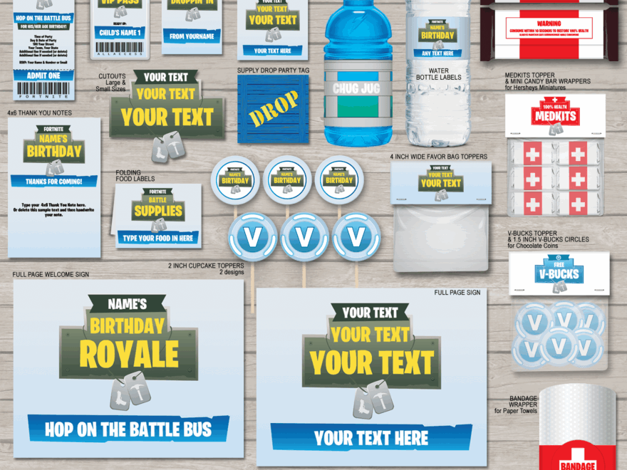 Printable Fortnite Birthday Party Decorations Invitations
