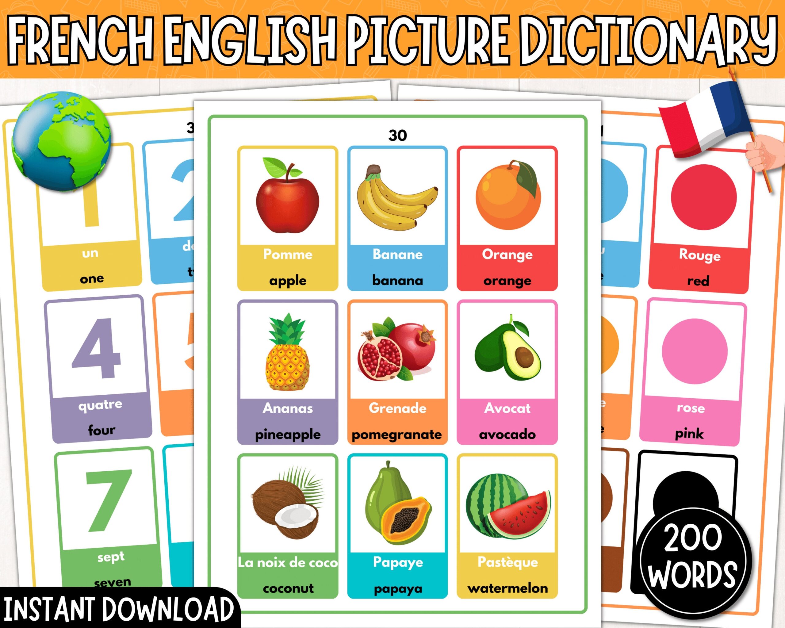 Printable French english Picture Dictionary My First 200 French Words Learn French For Kids French Flashcards Digital Download PDF Etsy Canada