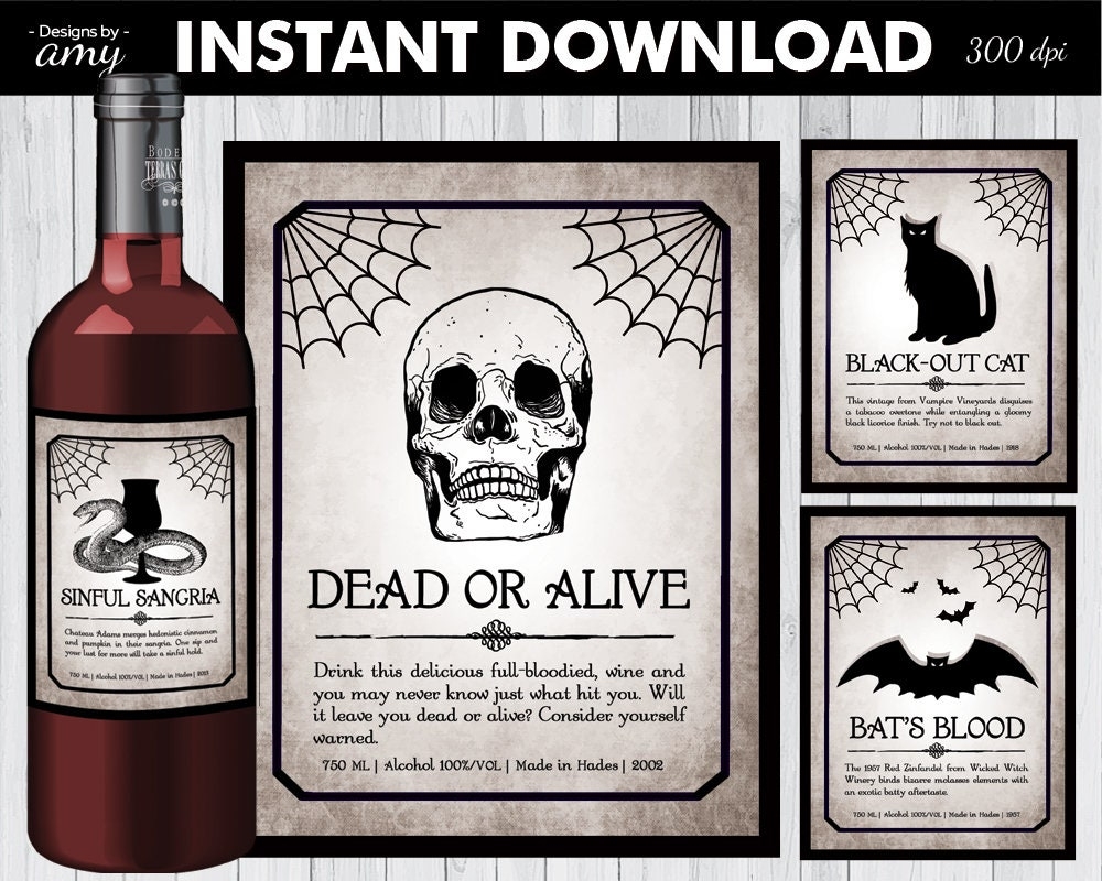 Printable Halloween Wine Labels Wine Labels Halloween Party Adult Halloween Party Goth Party Apothecary Bottles Instant Download Etsy