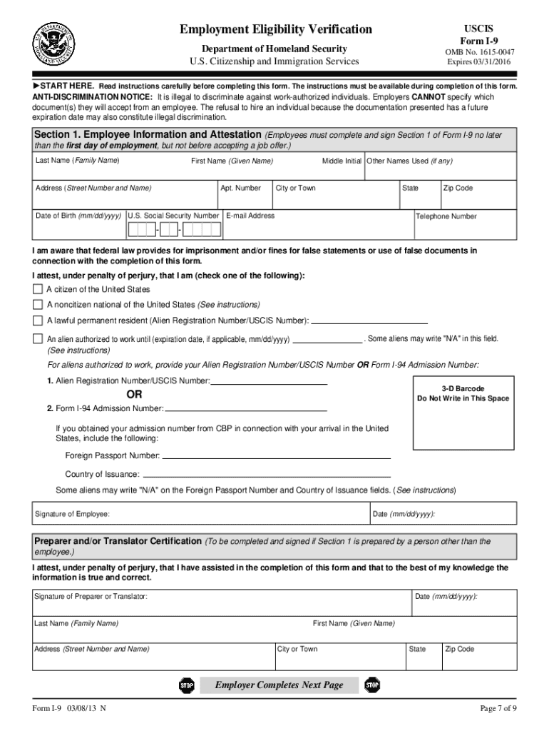 I 9 Form 2025 Printable Version