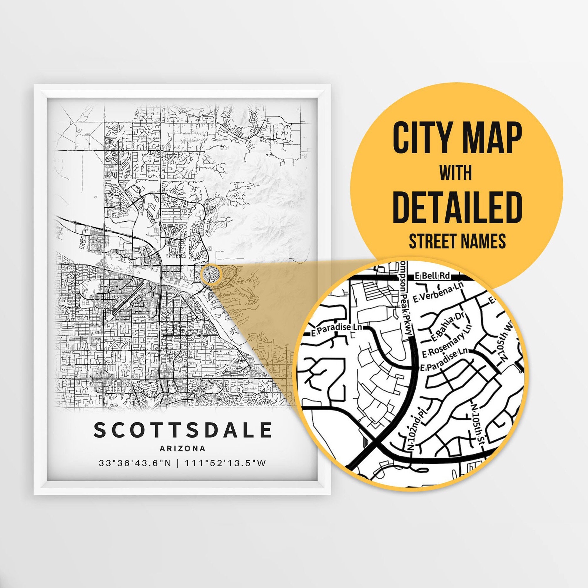 Printable Map Of Scottsdale Arizona USA With Street Names Instant Download City Map Travel Gift City Poster Road Map Print Etsy UK