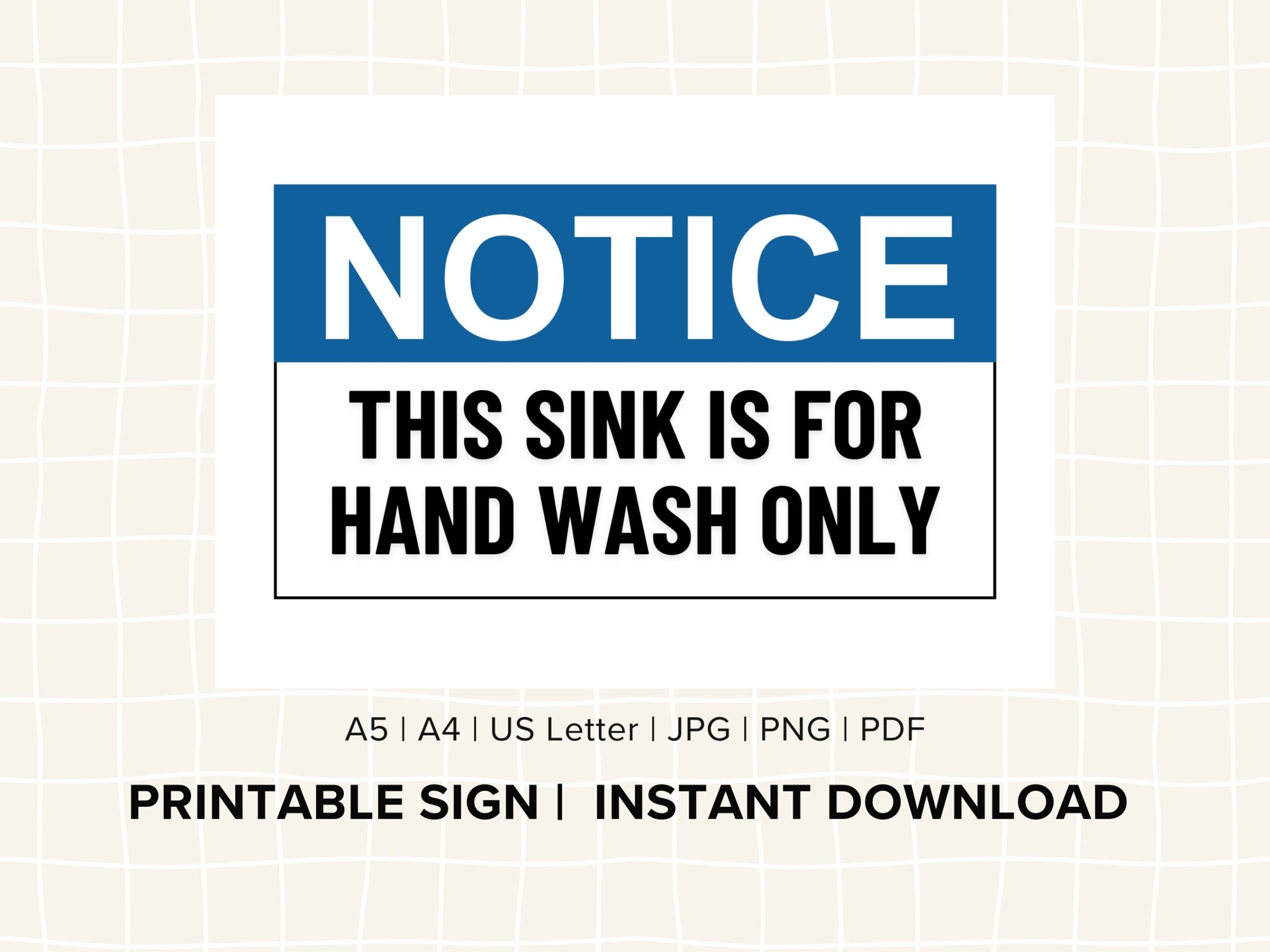 Printable Notice Hand Wash Sink Only Instant Download Public Spaces Reminder Food Safety Commercial Kitchen Restaurant Catering Etsy
