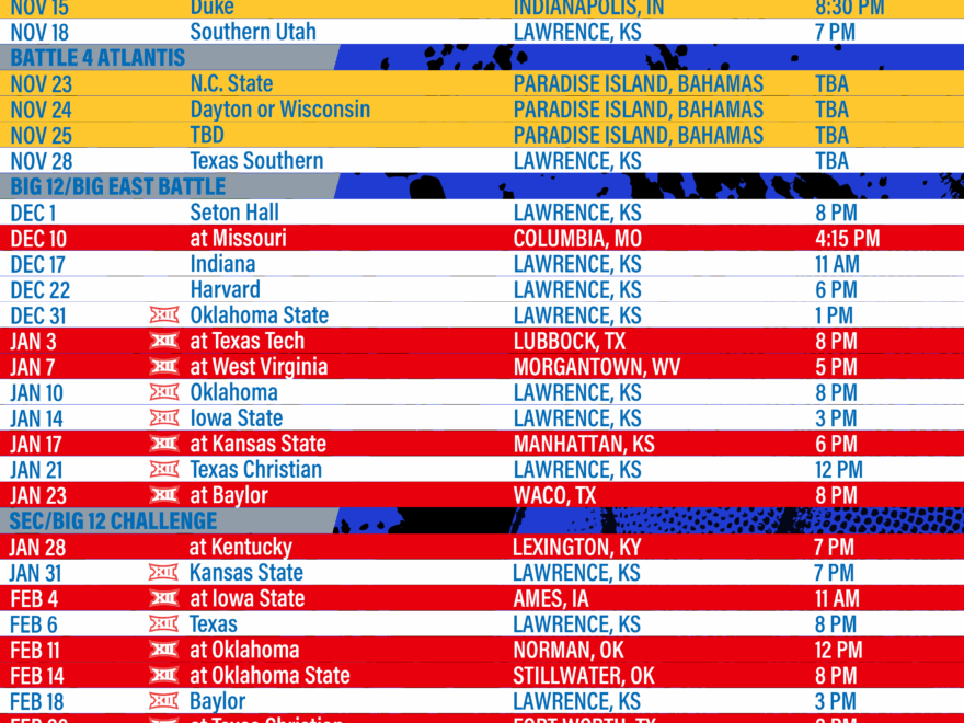 Printable Schedule KU Basketball Schedule