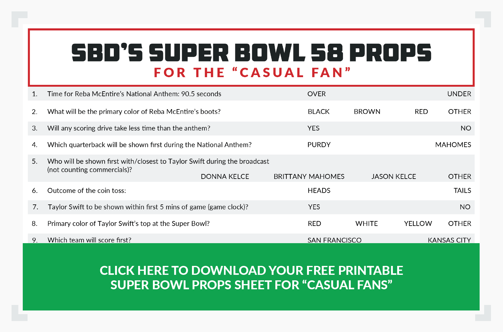 Fun Super Bowl Prop Bets Printable