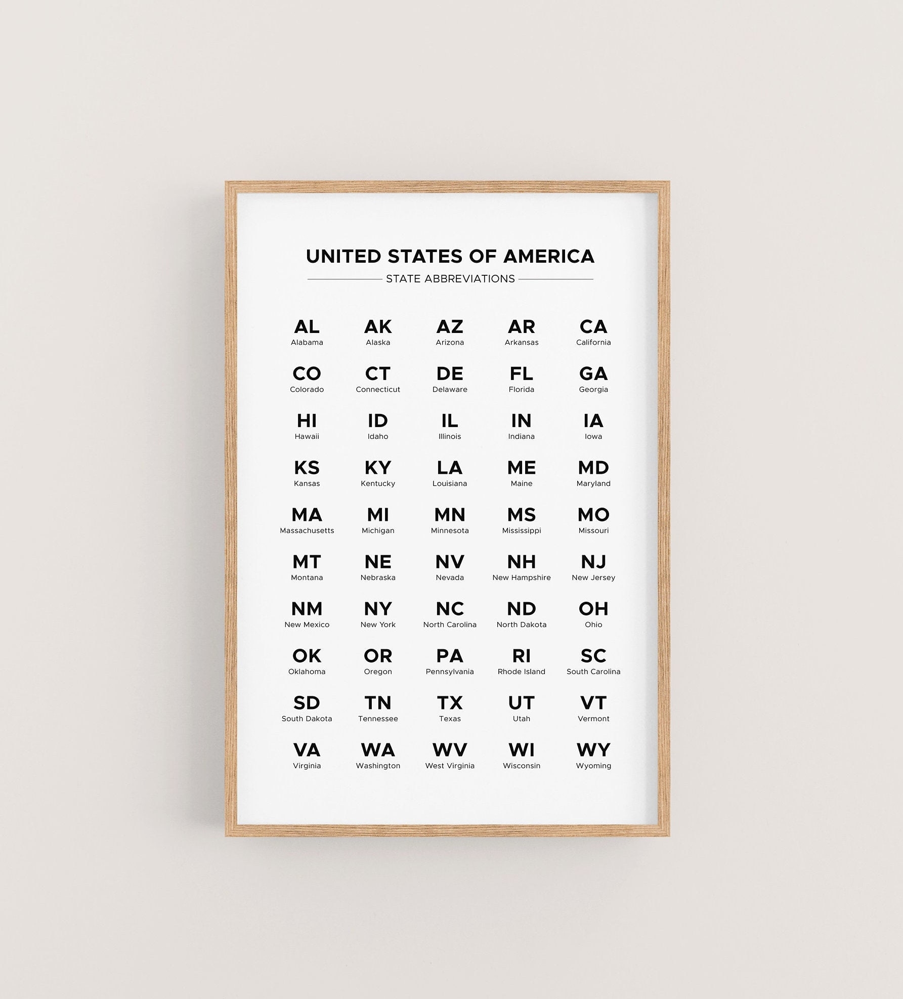 Printable US State Abbreviation Chart In Alphabetical Order List Of Two Letter Abbreviated Names For All 50 States Etsy