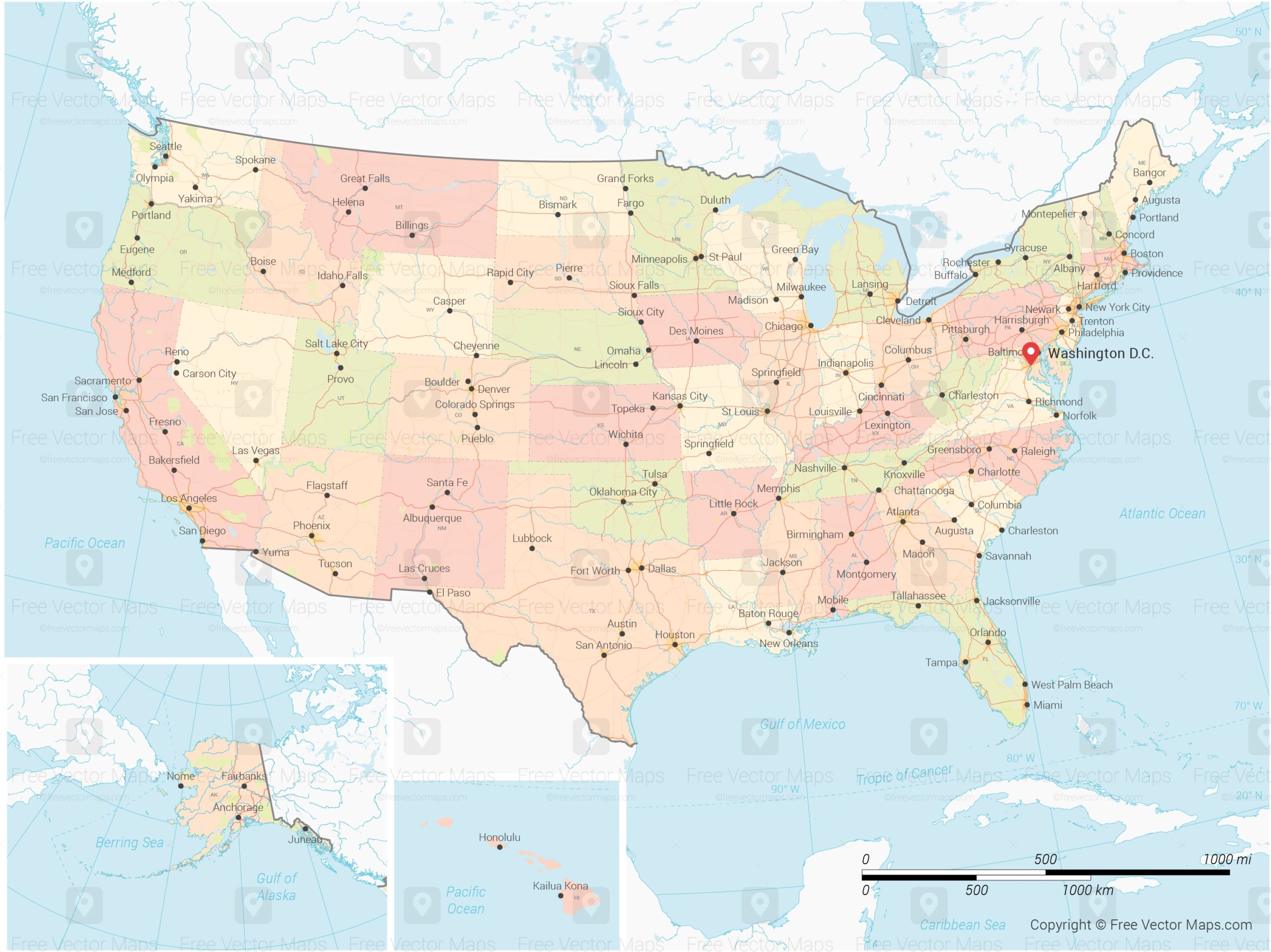 Printable Vector Map Of The United States Of America With States Multicolor Free Vector Maps