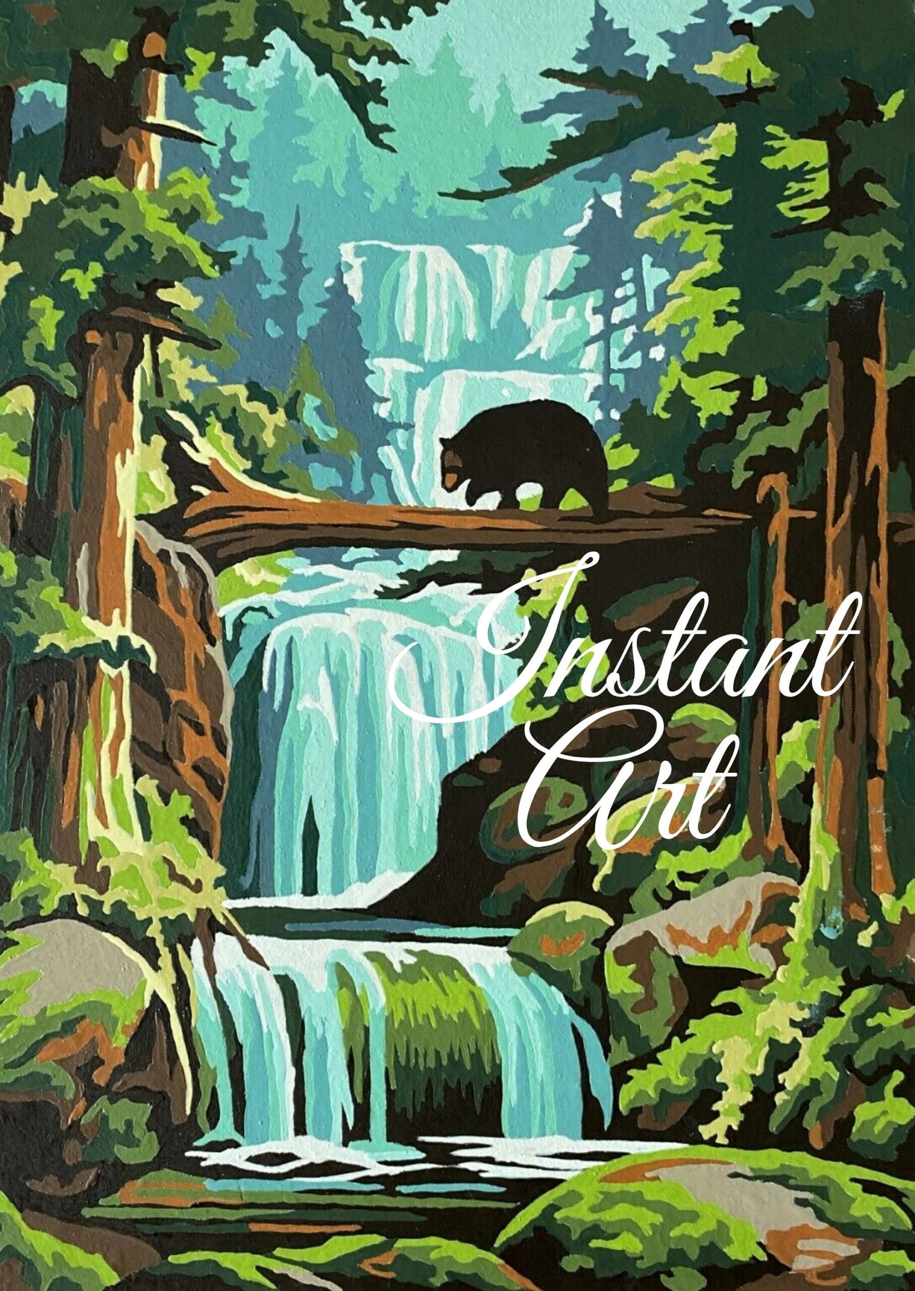 Printable Vintage Paint By Number woodland Beauty 30HH Instant Art Download Finished Print Your Own Bear Woods Waterfall Outdoors Etsy Hong Kong