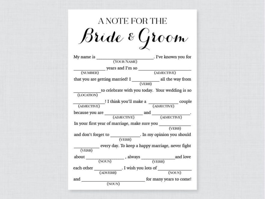 Printable Wedding Mad Libs Black And White Wedding Mad Libs Cards For Advice Simple Elegant Calligraphy Wedding Reception Activity 0005 Etsy