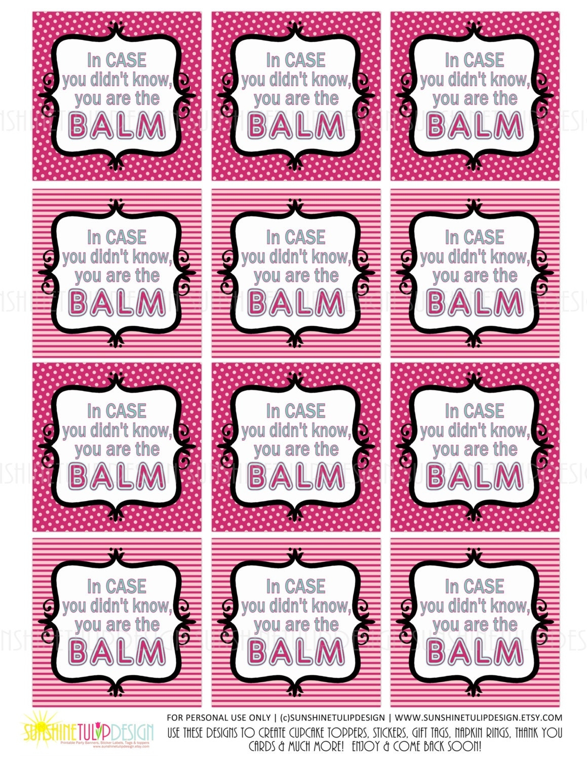 Printable You Are The Balm Teacher Appreciation Tags Printable Lip Balm Gift Tags By SUNSHINETULIPDESIGN Etsy