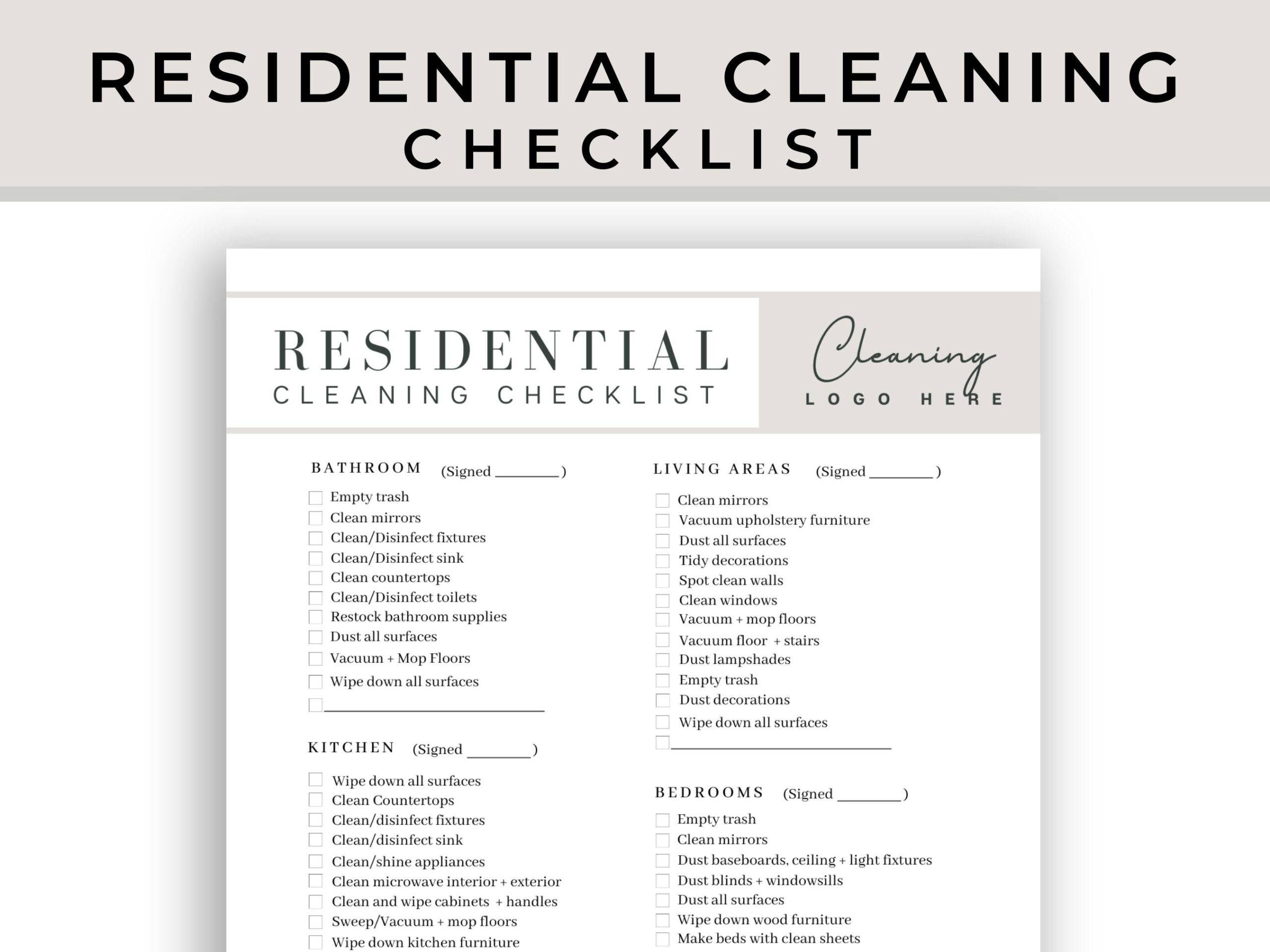 Professional House Cleaning Checklist Printable