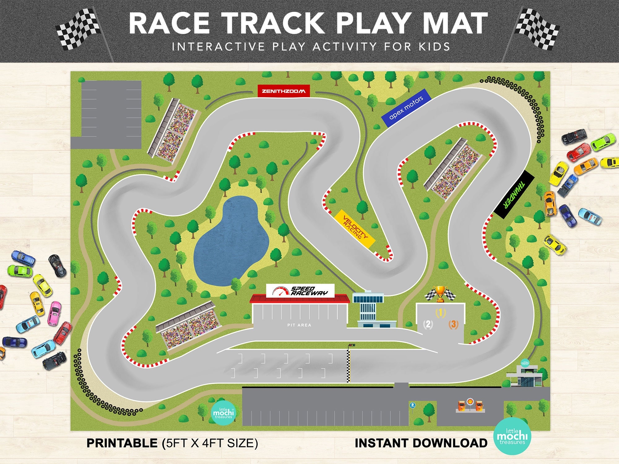 Race Track Play Mat For Kids Play Mat Pretend Play Activity For Parents And Kids Play With Toy Cars Play Mat Instant Download Printable Etsy
