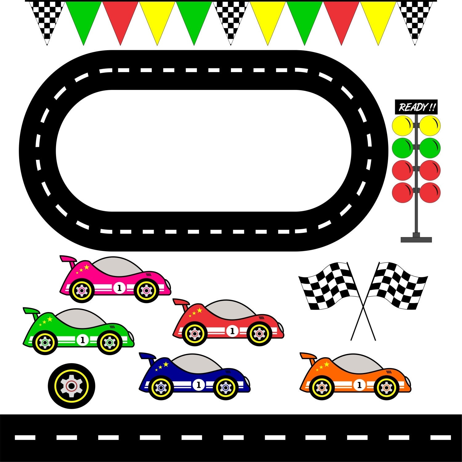 Racing Cars Race Track Clipart Checkered Flag Graphic Image Printable Scrapbook Digital Image Instant Download Commercial Use Etsy