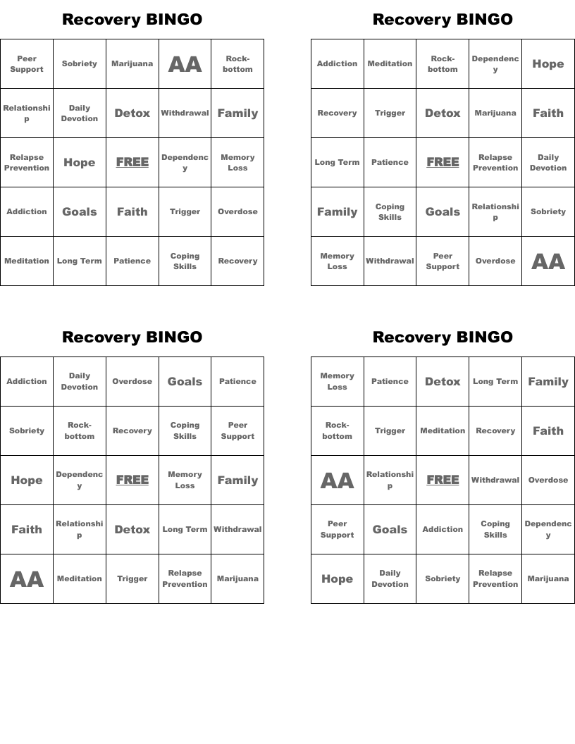 Recovery BINGO WordMint