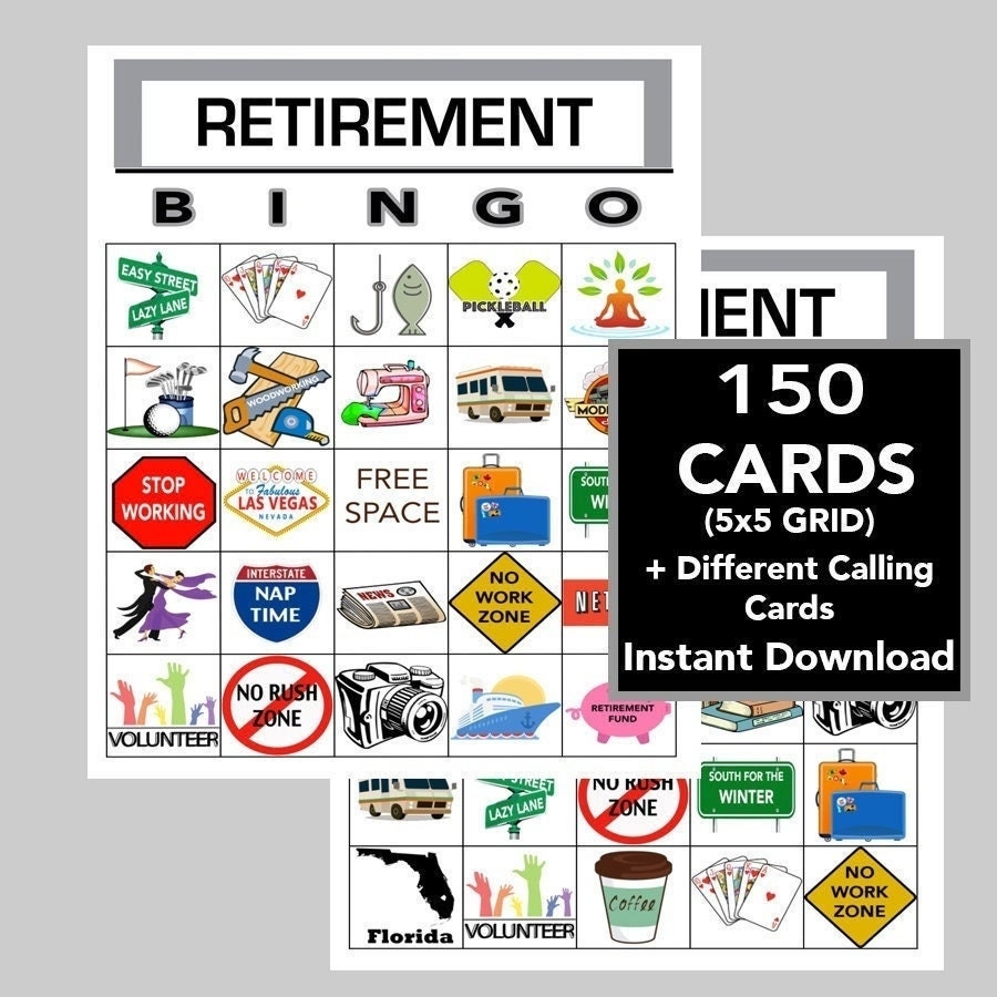 Retirement Party Bingo Retirement Games Digital Download Bingo Games Printable Games Virtual Games 150 Cards Etsy