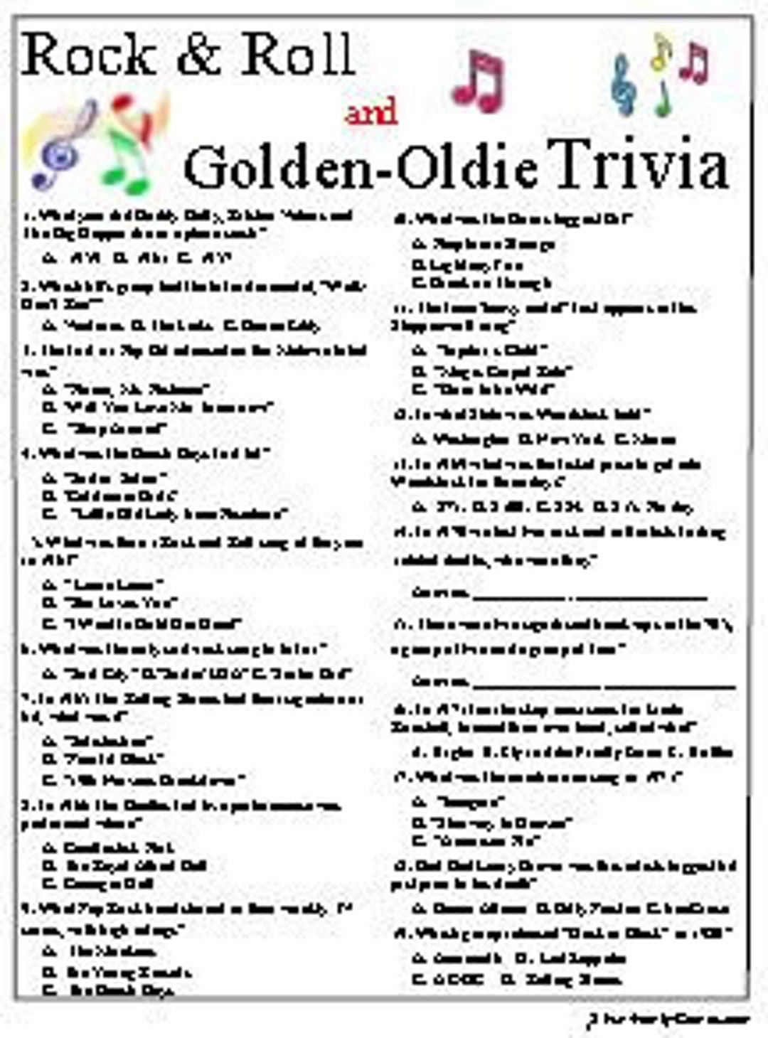 Rock Roll AND Golden oldie Trivia Etsy