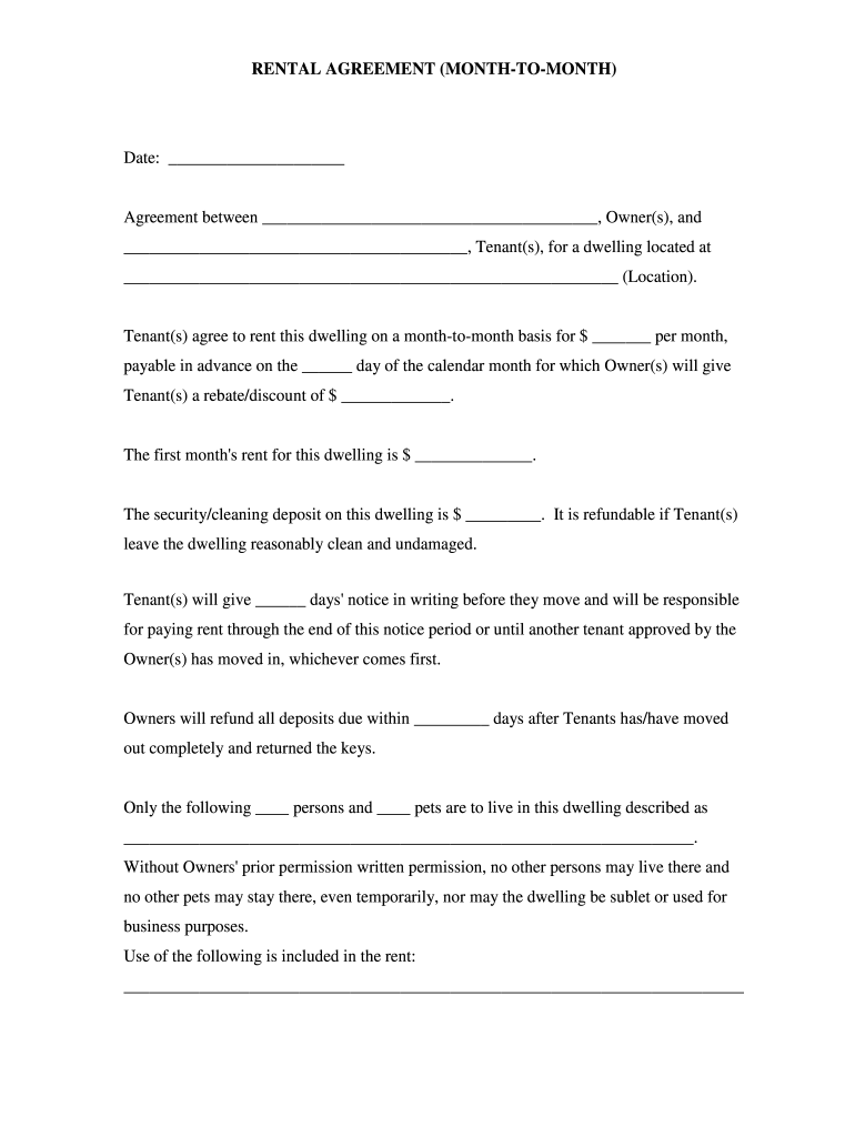 Free Printable Month To Month Lease Agreement
