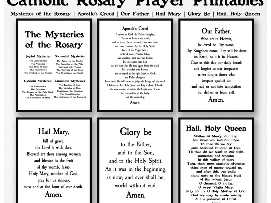 Rosary Printable Prayer Set 7 Prayer Set Mysteries Of The Rosary Marian Devotion Hail Holy Queen Fatima Catholic Wall Art Home Altar Etsy Sweden