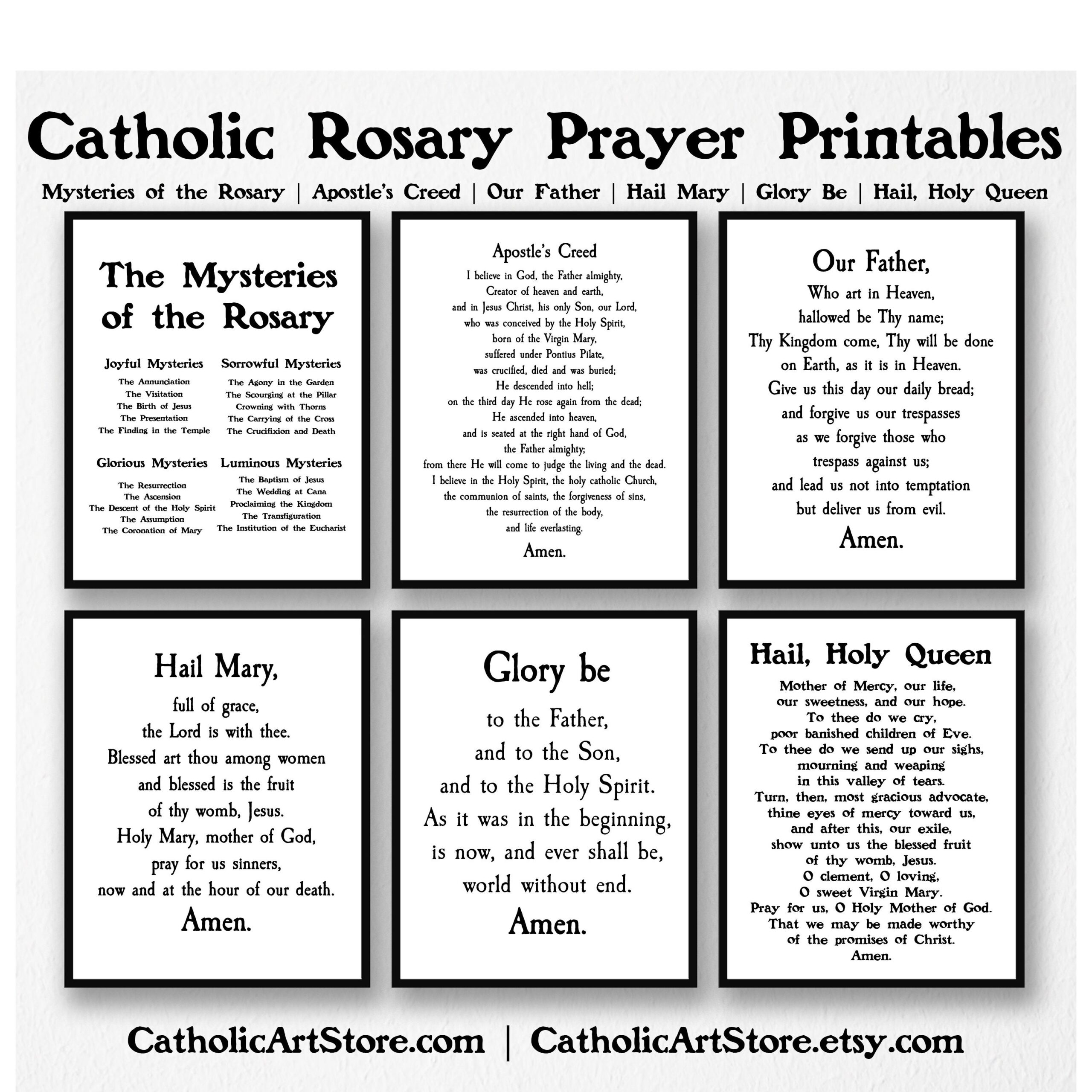 Rosary Printable Prayer Set 7 Prayer Set Mysteries Of The Rosary Marian Devotion Hail Holy Queen Fatima Catholic Wall Art Home Altar Etsy Sweden