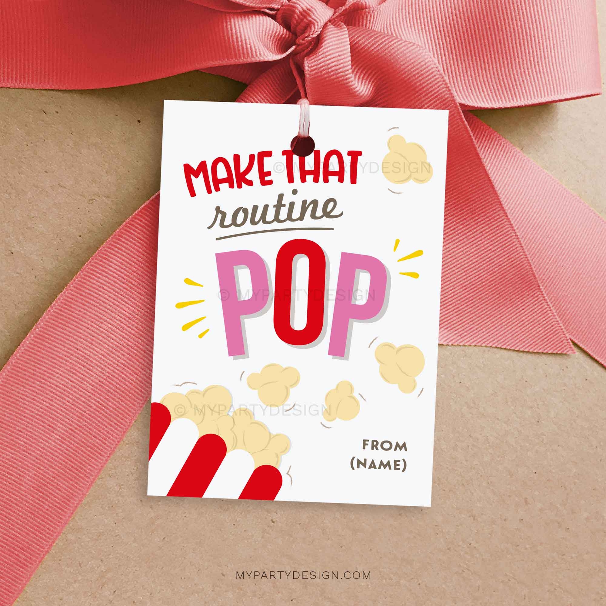 Routine Popcorn Gift Tag Printable PDF My Party Design