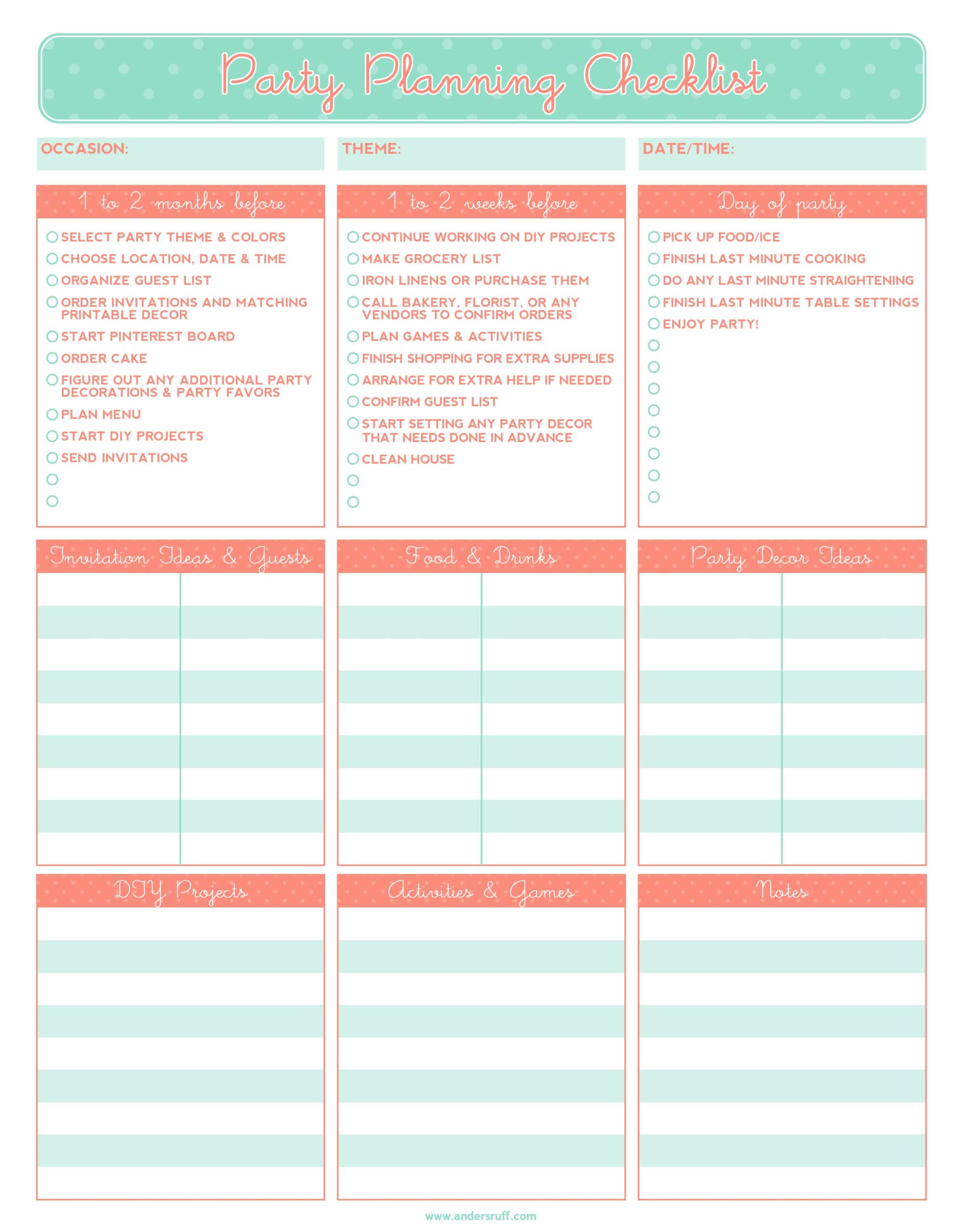 Free Printable Event Planning List