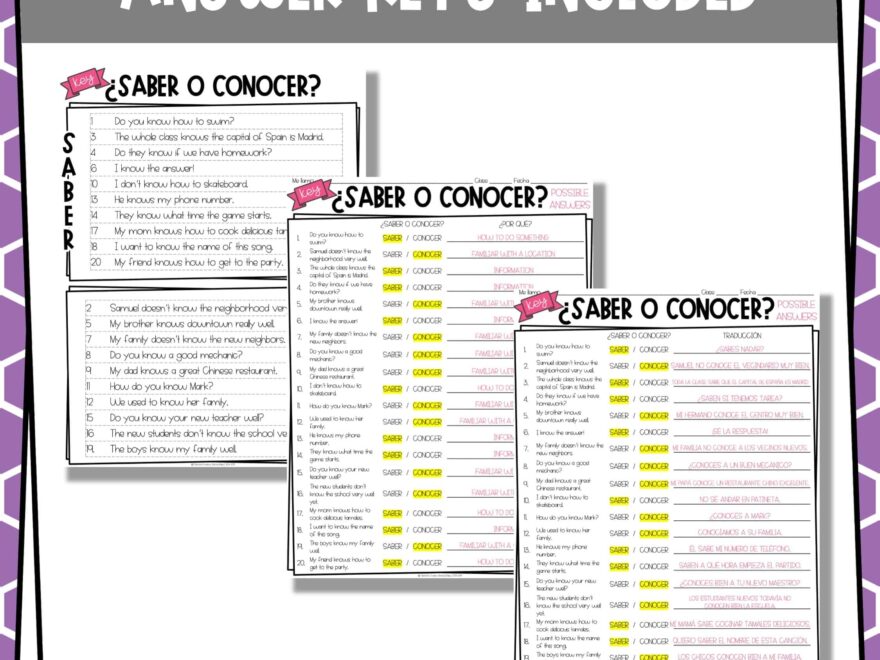 Saber O Conocer Spanish Sorting Activity And Worksheets Se orita Creativa