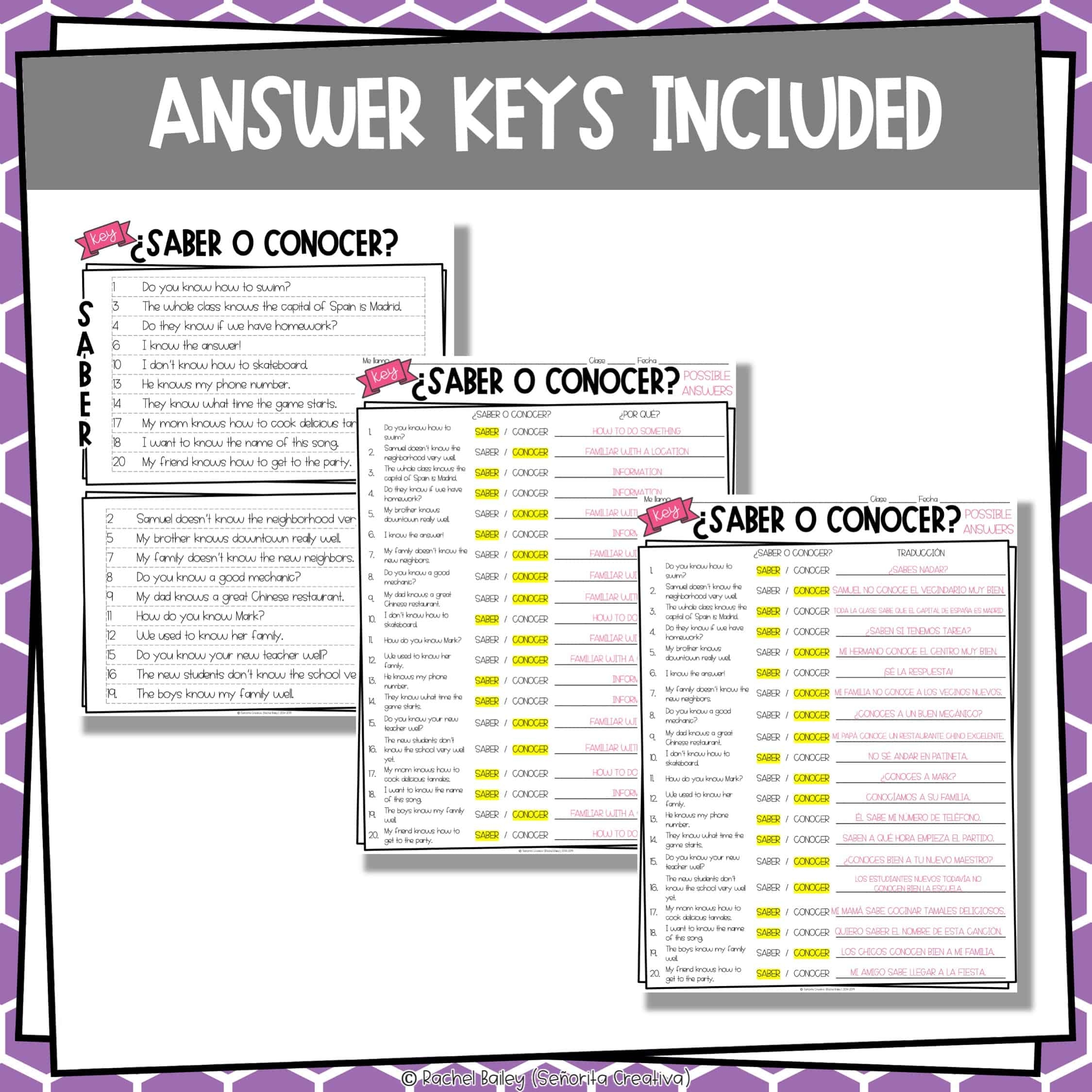 Saber O Conocer Spanish Sorting Activity And Worksheets Se orita Creativa