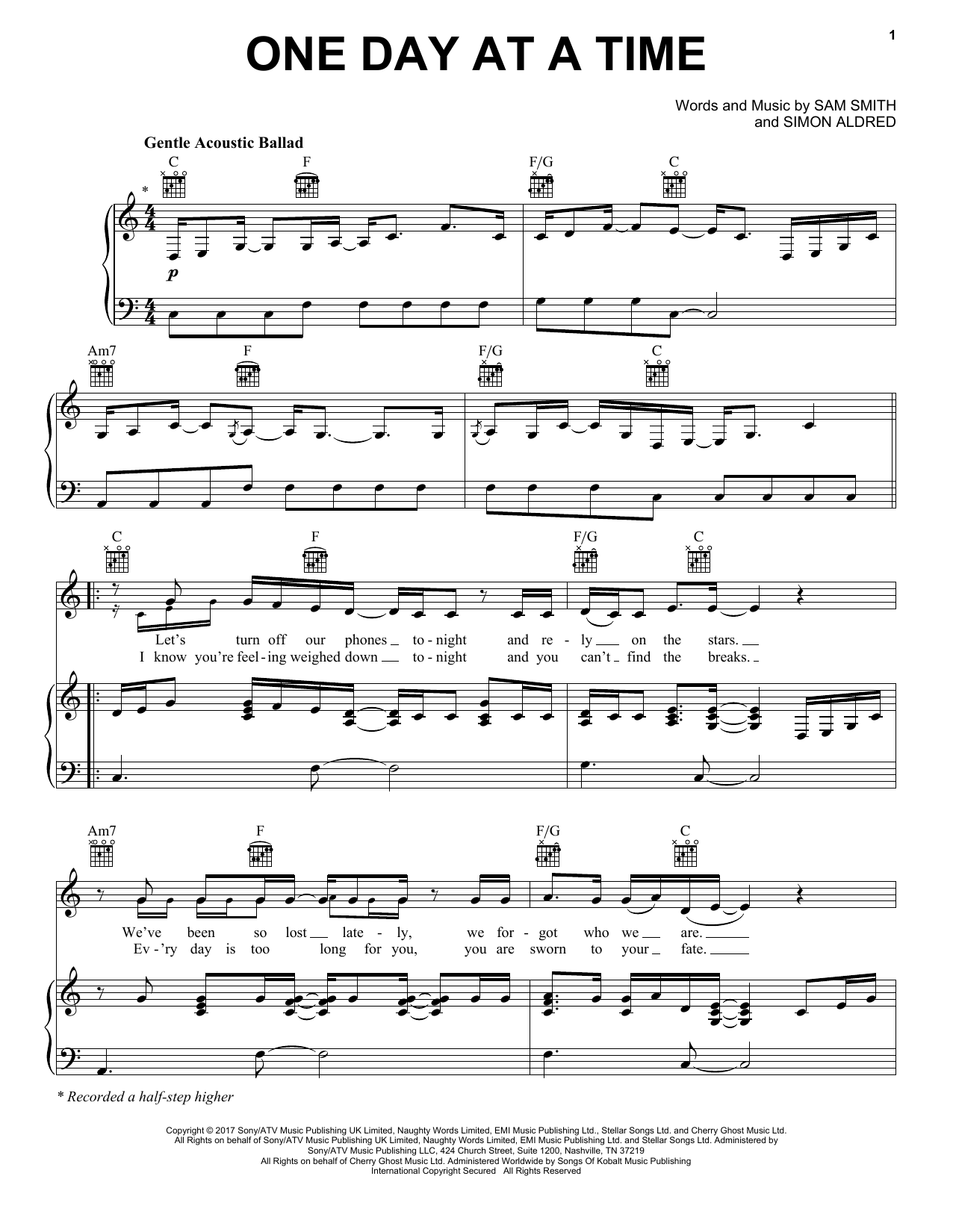 Sam Smith One Day At A Time Sheet Music Chords Download 5 Page Printable Piano Vocal Guitar PDF SKU 199596