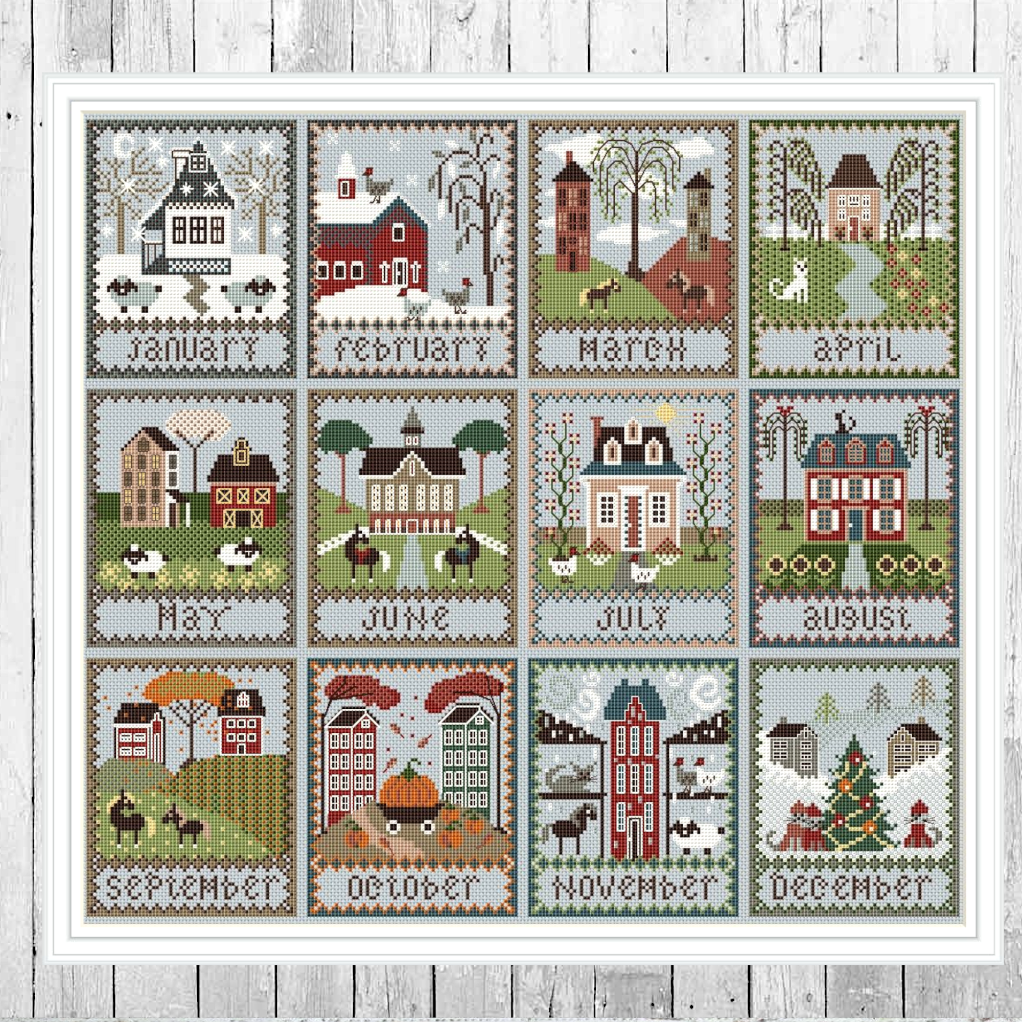 Sampler Calendar Cross Stitch Pattern Primitive Embroidery PDF 155 Crealandia