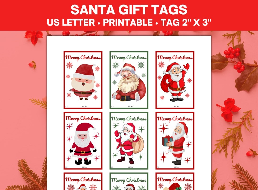Santa Gift Tags Printable Christmas Gift Tags Merry Christmas Tags Gift Tag Pdf Christmas Etsy