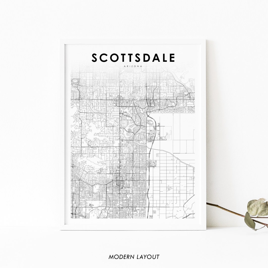 Scottsdale AZ Map Print Arizona USA Map Art Poster Phoenix Area City Street Road Map Print Nursery Room Wall Office Decor Printable Map Etsy