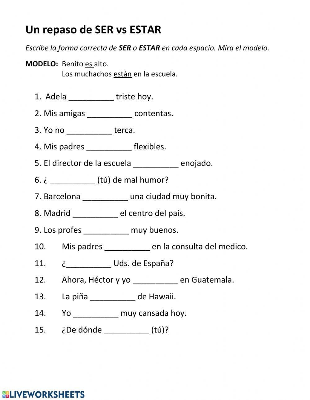SER Vs ESTAR SraBaus Live Worksheets Worksheets Library