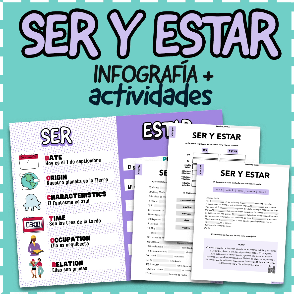 Ser Y Estar Present Infographic Chart 3 Worksheets Spanish 1 2 Novice Made By Teachers