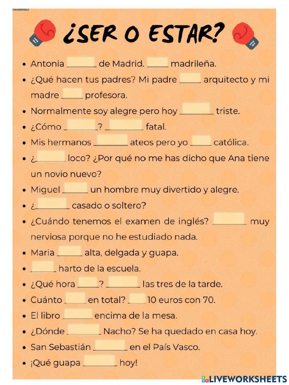 Ser Y Estar Spanish Verbs Worksheet 1 By Jer520 LLC TPT Worksheets Library