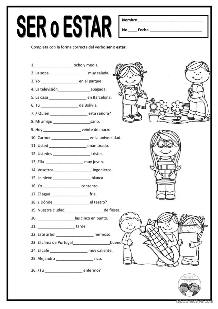Ser Vs. Estar Worksheet Printable